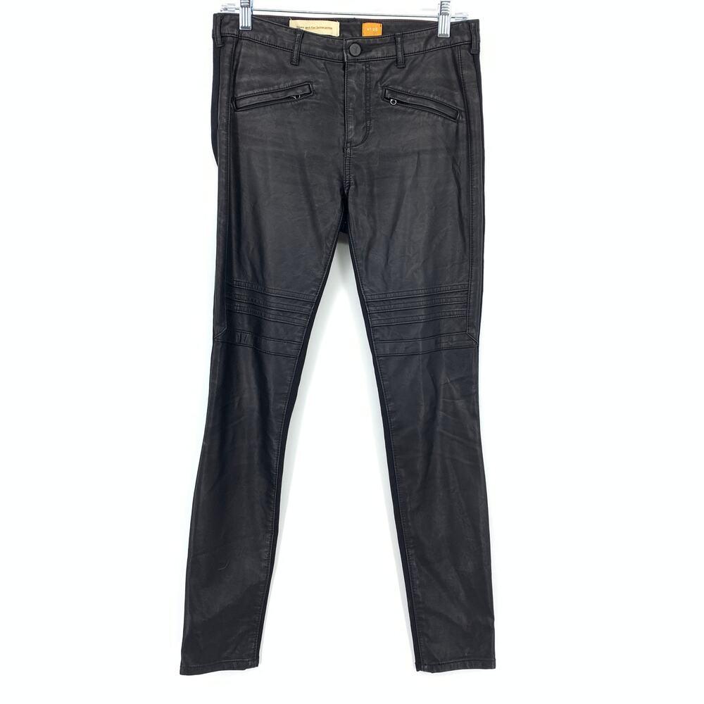 Anthropologie Pilcro Faux Leather Front Panel Jeans Womens Sz 28 Black